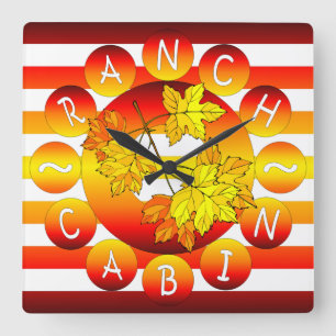 Ranch-Kabine ~ Herbstgänge ~ Land-Log-Kabine ~ Quadratische Wanduhr