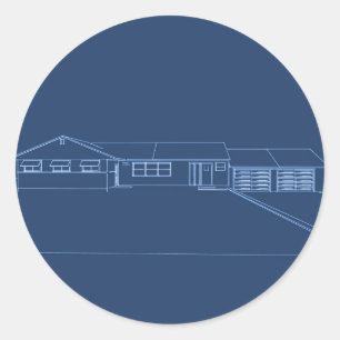 Ranch Style House: Blue Print Runder Aufkleber