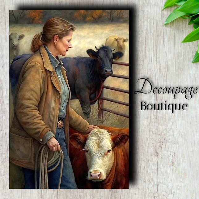 Ranch Woman Rind Decoupage Seidenpapier (Ranch Woman Cattle Decoupage Tissue Paper)