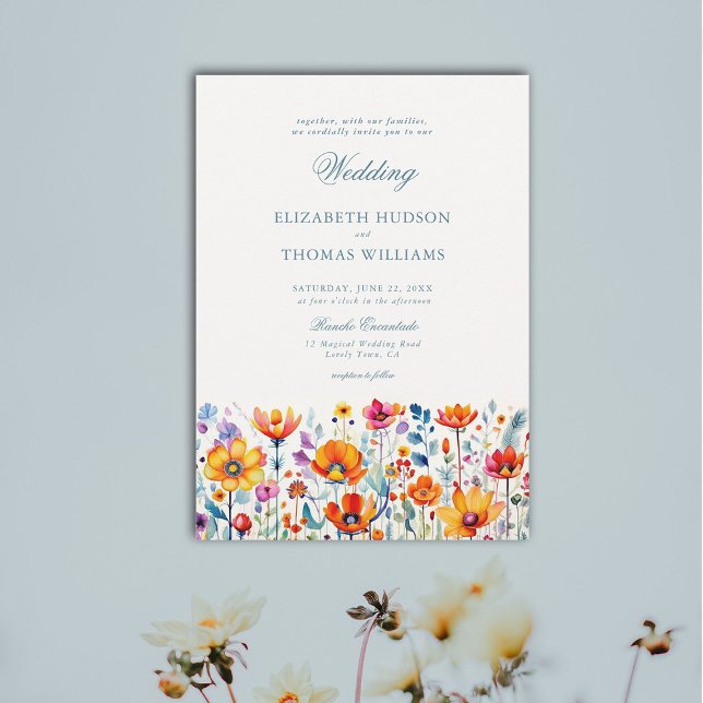 Rancho Floral Watercolor Elegante Hochzeit Einladung (rancho wedding mexican invitation floral watercolor wildflower formal classic traditional elegant)