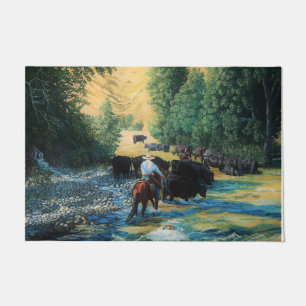 Ranchpferd und Angus-Viehherden-Antrieb und -fluß Fußmatte