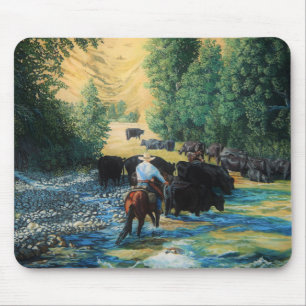 Ranchpferd und Angus-Viehherden-Antrieb und -fluß Mousepad