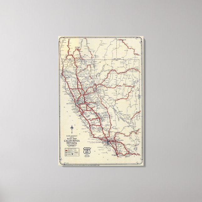 Rand McNally Junior Road Map Kalifornien und Nevad Leinwanddruck (Vorderseite)
