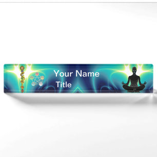 RAND VON ASCLEPIUS,7 CHAKRAS,YOGA LOTUS POSE Blau Namensplakette