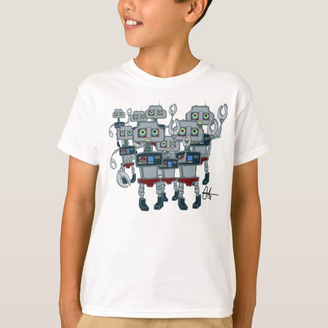 Randalierende Roboter T-Shirt (Vorderseite)