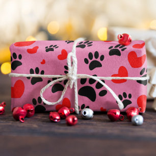 Random Cartoon Dog Paw Prints and Red Hearts Geschenkpapier Set