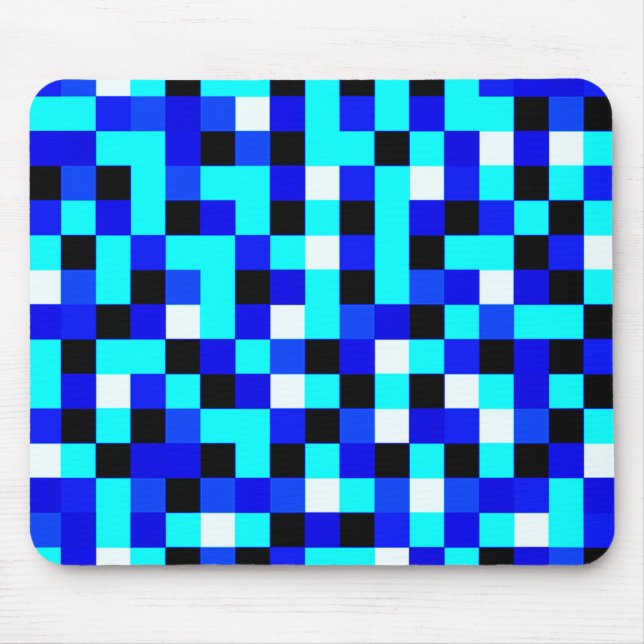 Random Checkered Pixel Art - Blau & Weiß Mousepad (Vorne)