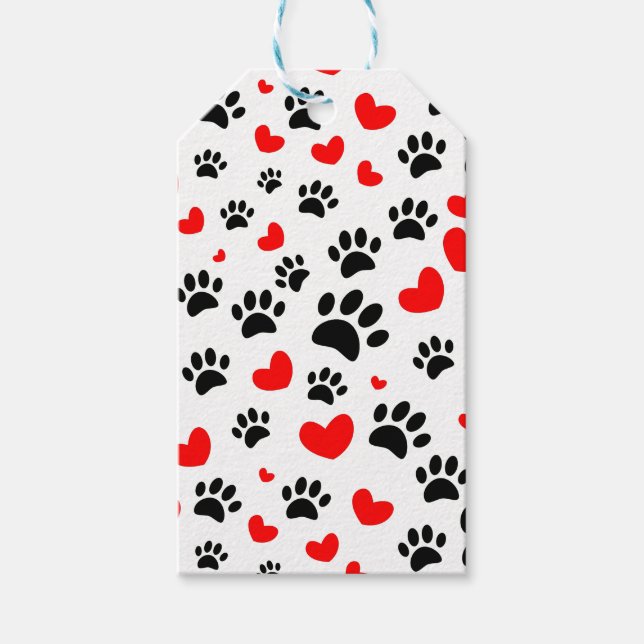 Random Dog Paw Prints und Rote Herzen Geschenkanhänger (Vorderseite)