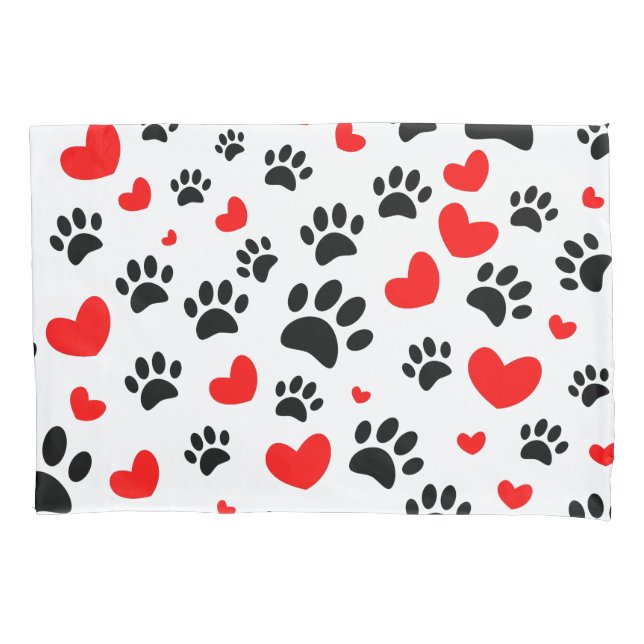 Random Dog Paw Prints und Rote Herzen Kissenbezug (Vorderseite)