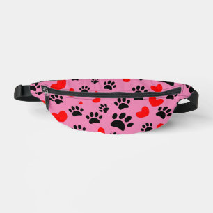 Random Dog Paw Prints und Rote Herzen rosa Bauchtasche