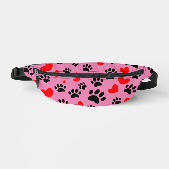 Random Dog Paw Prints und Rote Herzen rosa Bauchtasche (Vorderseite)