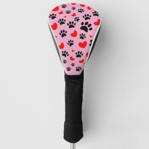 Random Dog Paw Prints und Rote Herzen rosa Golf Headcover