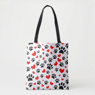 Random Dog Paw Prints und Rote Herzen Tasche