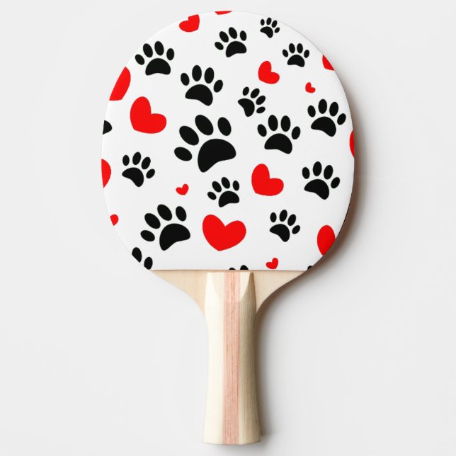 Random Dog Paw Prints und Rote Herzen Tischtennis Schläger (Vorderseite)