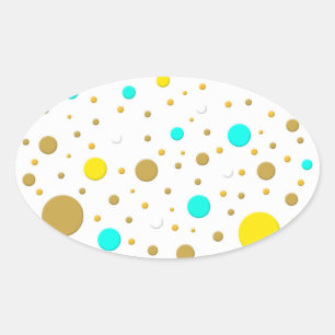 Random Dots Yellow Turqoise White Gold Ovaler Aufkleber