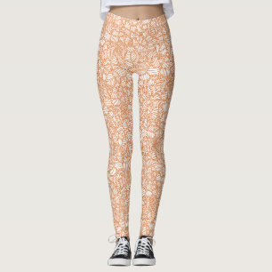 Random Leaf Mosaic Dark Orange Leggings