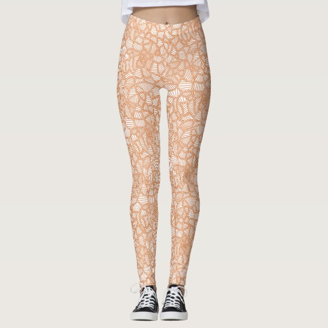 Random Leaf Mosaic Dark Orange Leggings (Vorderseite)