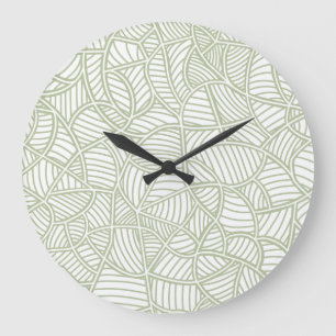 Random Leaf Mosaic Pale Green Große Wanduhr