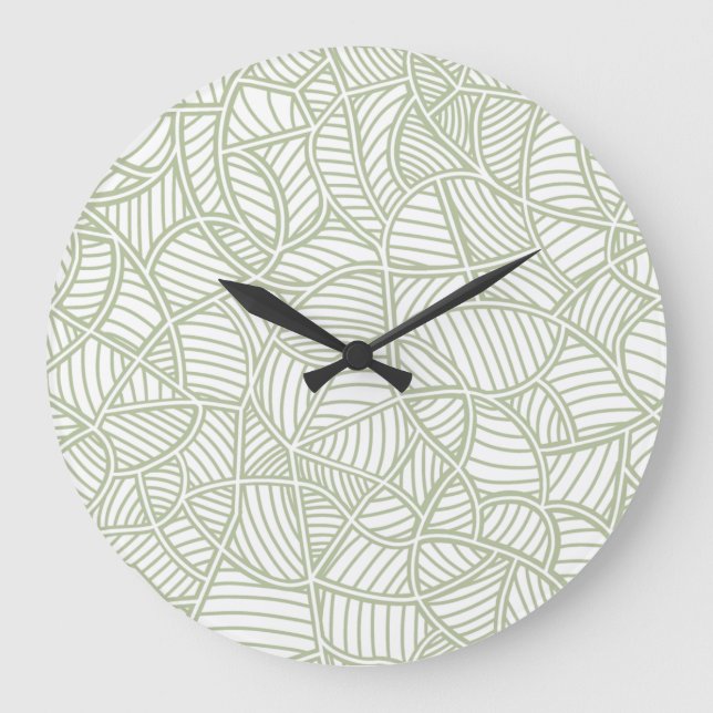 Random Leaf Mosaic Pale Green Große Wanduhr (Vorderseite)