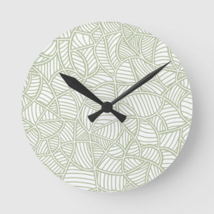 Random Leaf Mosaic Pale Green Runde Wanduhr