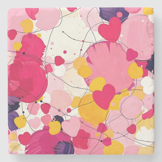 "Random Love Thoughts" - Colourful Abstract Steinuntersetzer (Vorderseite)