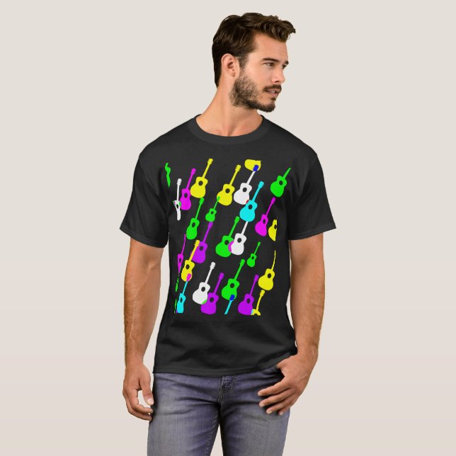 Random Multicolor Guitar Shapes Musi cian Shirt (Vorne ganz)