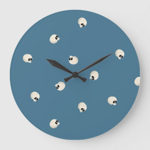 Random Niedlich Kawaii Skull Dots blass blau Große Wanduhr
