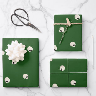 Random Niedlich Kawaii Skull Dots dunkelgrün Geschenkpapier Set