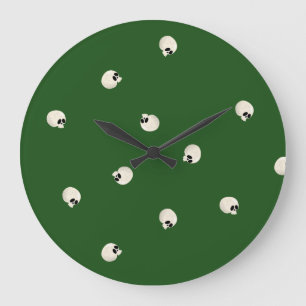 Random Niedlich Kawaii Skull Dots dunkelgrün Große Wanduhr