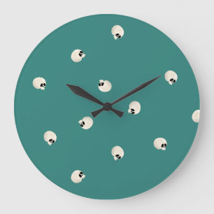 Random Niedlich Kawaii Skull Dots Mitte grün Große Wanduhr