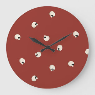 Random Niedlich Kawaii Skull Dots red Große Wanduhr