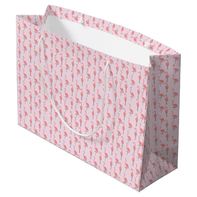 Random Pink Flamingo Bird Muster Große Geschenktüte (Rückseite Schrägansicht)