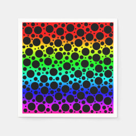 Random Polka Dots - Schwarz auf Regenbogen Serviette