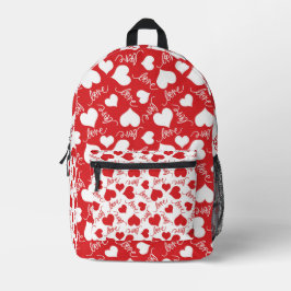 RANDOM RED & WHITE HEARS MIT LIEBE SCRIPT BEDRUCKTER RUCKSACK