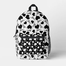 RANDOM-SCHWARZE UND WEISSE HERZEN MIT LIEBE-SKRIPT BEDRUCKTER RUCKSACK