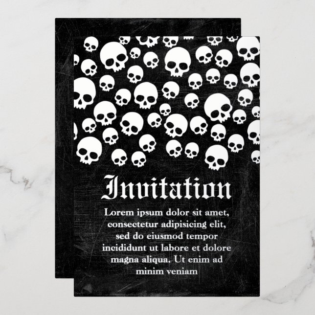 Random Skull Muster Silver Foil Einladungskarte Folieneinladung (Vorderseite/Rückseite)