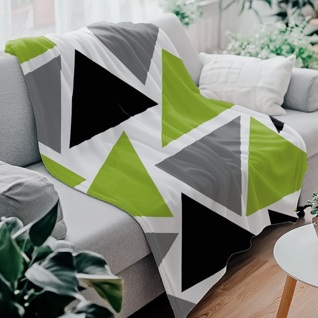 Random Triangle Lime Green Grau Schwarz auf Weiß Fleecedecke (Von Creator hochgeladen)