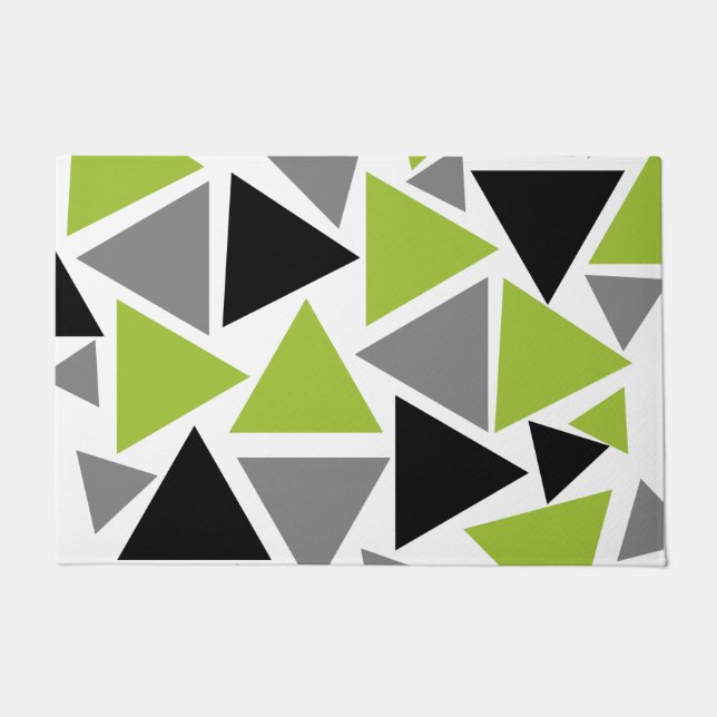 Random Triangle Lime Green Grau Schwarz auf Weiß Fußmatte (Vorderseite)