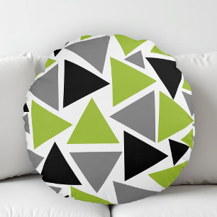 Random Triangle Lime Grey Black Geometric Rundes Kissen
