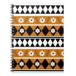 Randstreifen-Blumen-Diamant-Boho-Blumenmuster Notizblock