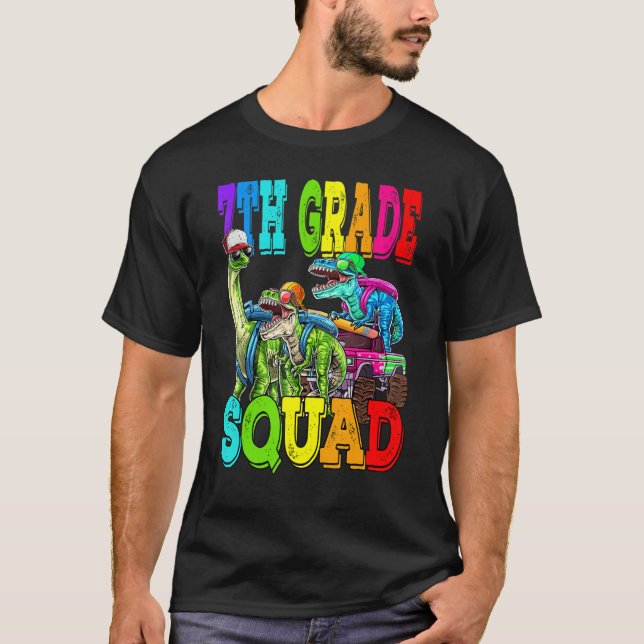 Rang 7. Rang Squad Monster LKW Dinosaurier Zurück  T-Shirt (Vorderseite)