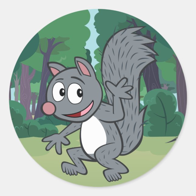 Ranger Rick | Graues Eichhörnchen Waving Runder Aufkleber (Vorderseite)