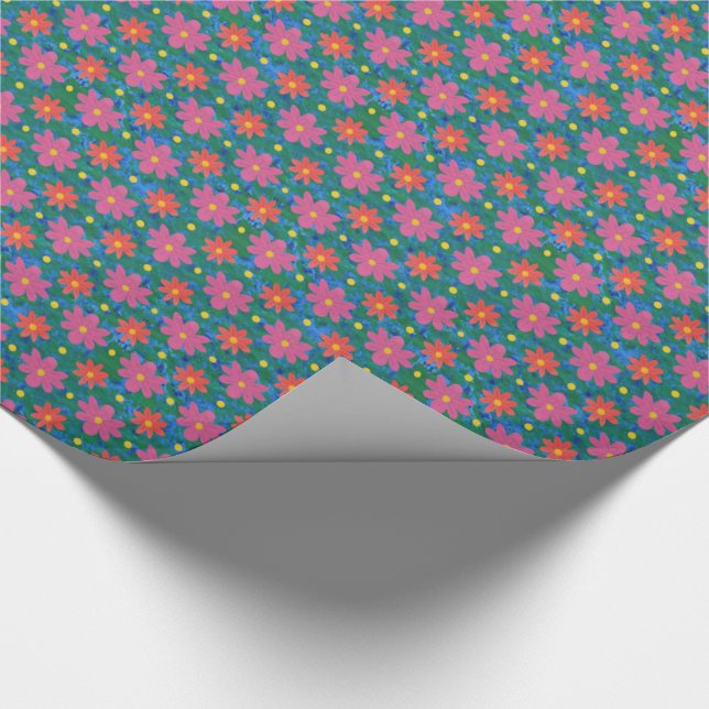 Rangoli Blume Polka Dots, blaues Wrapping Paper Geschenkpapier (Ecke)