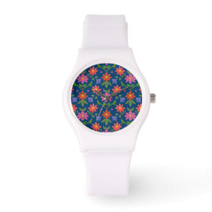 Rangoli Blume Polka Dots, Blue Sporty Wristwatch Armbanduhr