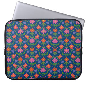 Rangoli-Blume, Polka-Punkte auf blauem Laptop-Sieb Laptopschutzhülle