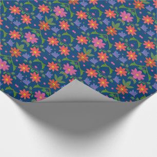 Rangoli-Blume, Polka-Punkte auf blauem Wrapping Pa Geschenkpapier
