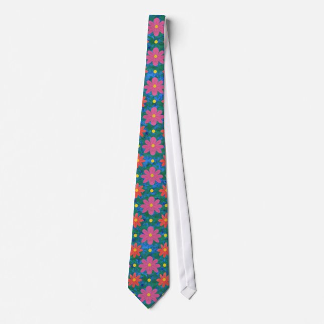 Rangoli Blume, Polka Punkte auf Blue Unisex Neckti Krawatte (Vorderseite)