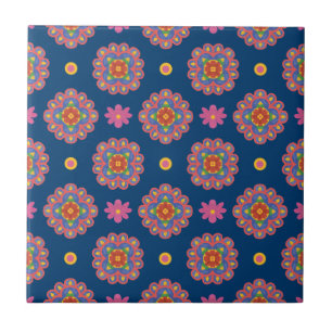 Rangoli, Blume und Polka Docks, Blaue Keramik Fliese