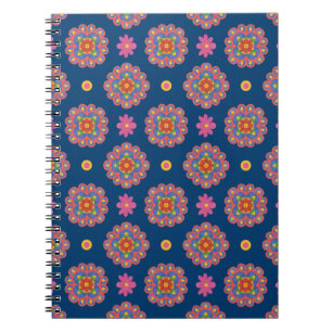 Rangoli, Blume und Polka Dots, Blue Notebook Notizblock