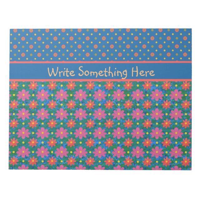 Rangoli-Blume und Polkas, Blue Notepad oder Jotter Notizblock (Vorderseite)